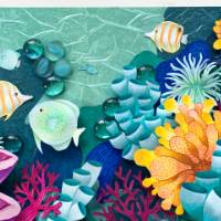Mixed media artwork featuring an underwater landscape